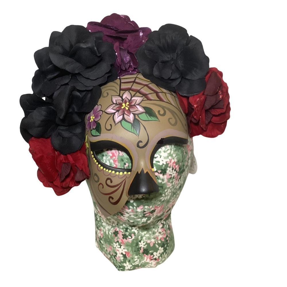 KBW Global Day of the Dead Floral Masquerade Mask Sugar Skull Rose Headpiece